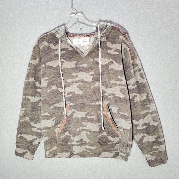 Knox Rose Tops - Knox Rose Women Sweatshirt Small Green Camo Hoodie V Neck Pullover